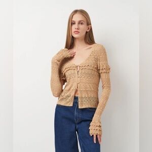 Zara Tan Crochet Lace Button-Front Cardigan. NWOT. M.